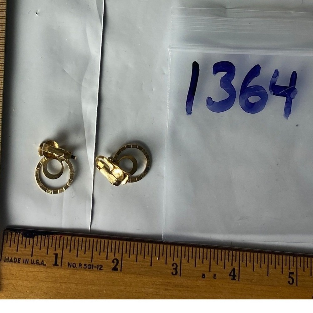 Gold Tone‎ Clip On Earrings Small Hoop With Rhinestones